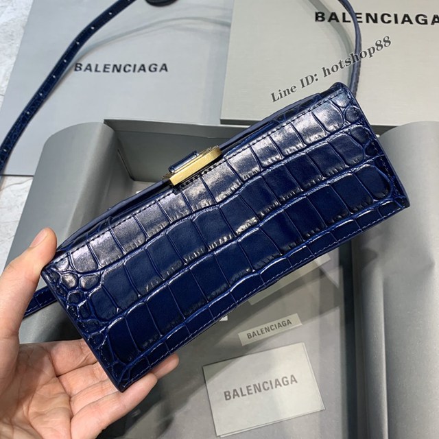 Balenciaga專櫃新款mini號手提肩背女包原單沙漏包 巴黎世家海軍藍鱷魚沙漏包 fyj1406